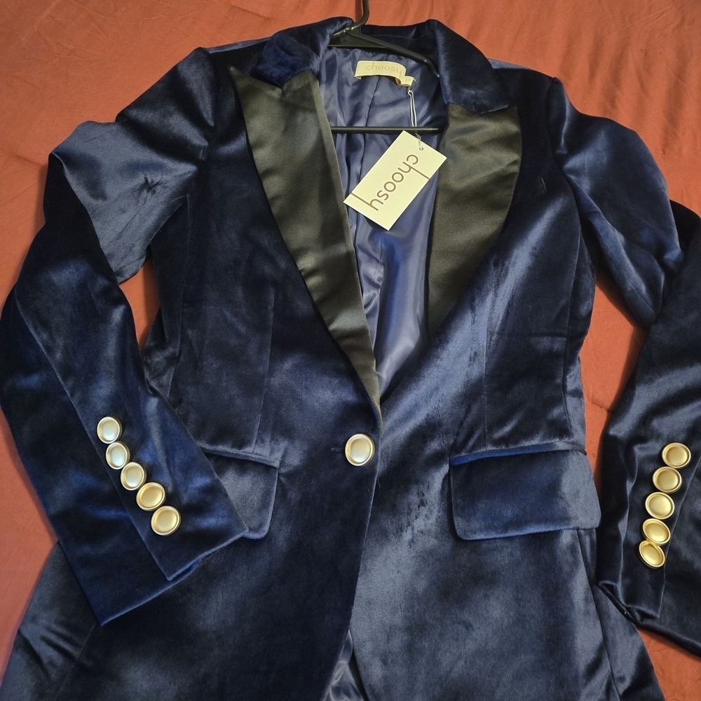 Choosy Women's Navy Blazer with Black Lapel - Picture 3 of 4